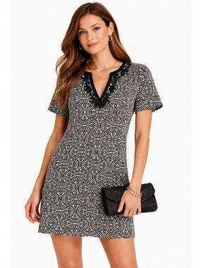 Tibi Dress, Size 4, Mini, Black & White, 100% Cotton, Scroll